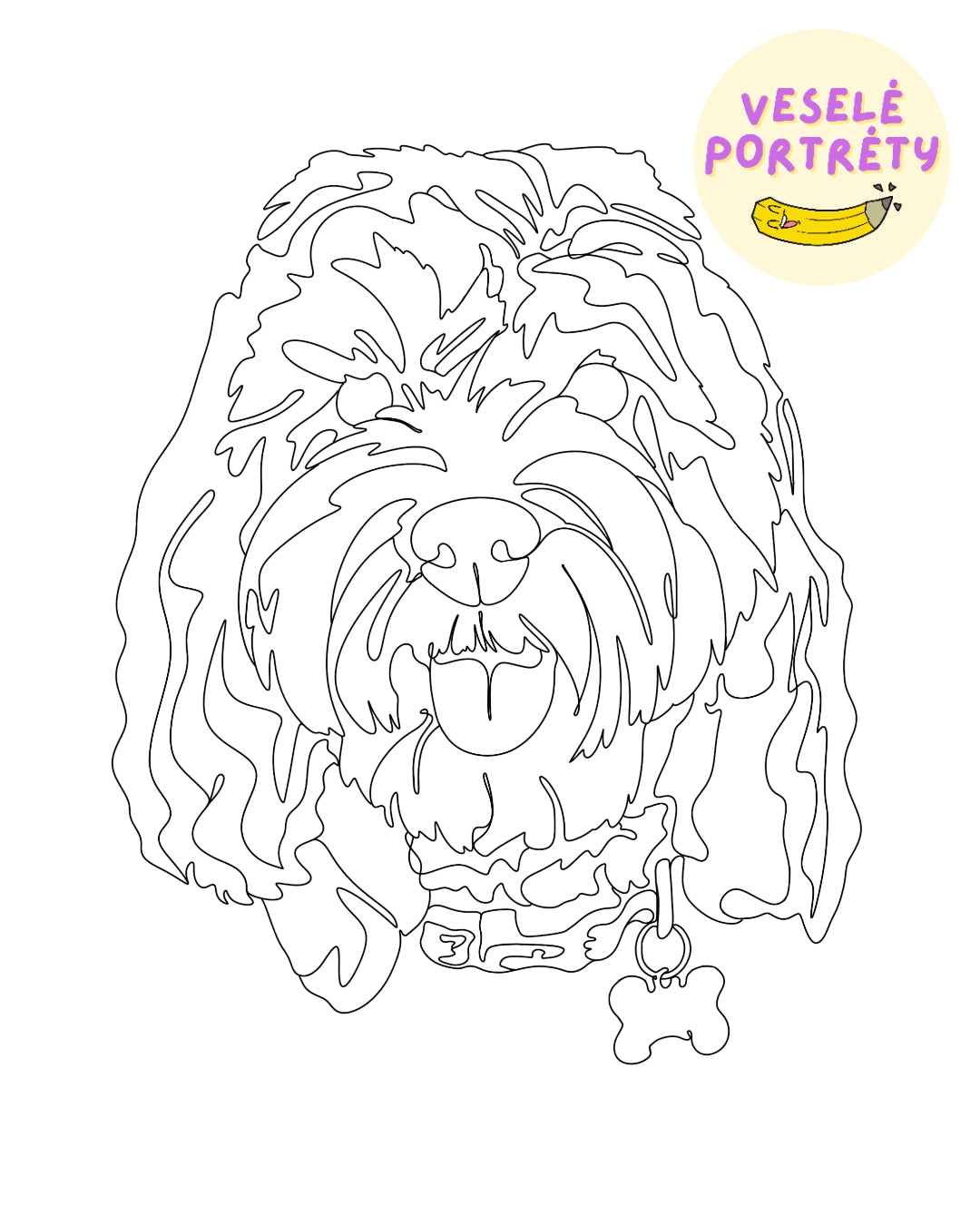Portrét jednou linkou z fotky. Hlava psa na bílém pozadí. Minimalistické portréty jednou linkou linie art | VeselePortrety.cz